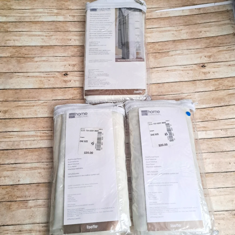 Lot of 3 JCP Home Collections Lisette One-Rod Pocket Panel Cream 60